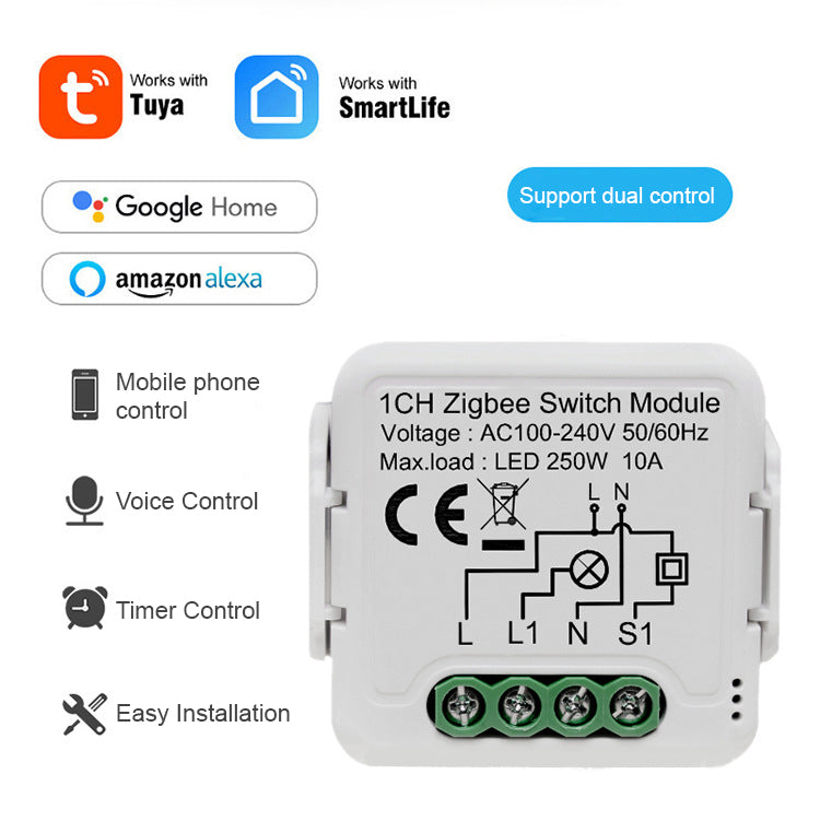 Module interrupteur encastrable Zigbee 1 canal 10A – Tuya Smart Life