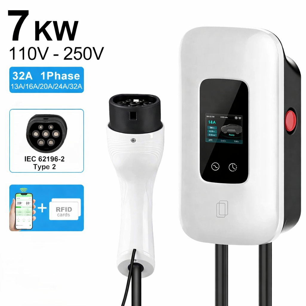 Wallbox 7kW EV-Ladegerät – Grau – 1-phasig 32A – Typ 2 – App-Steuerung