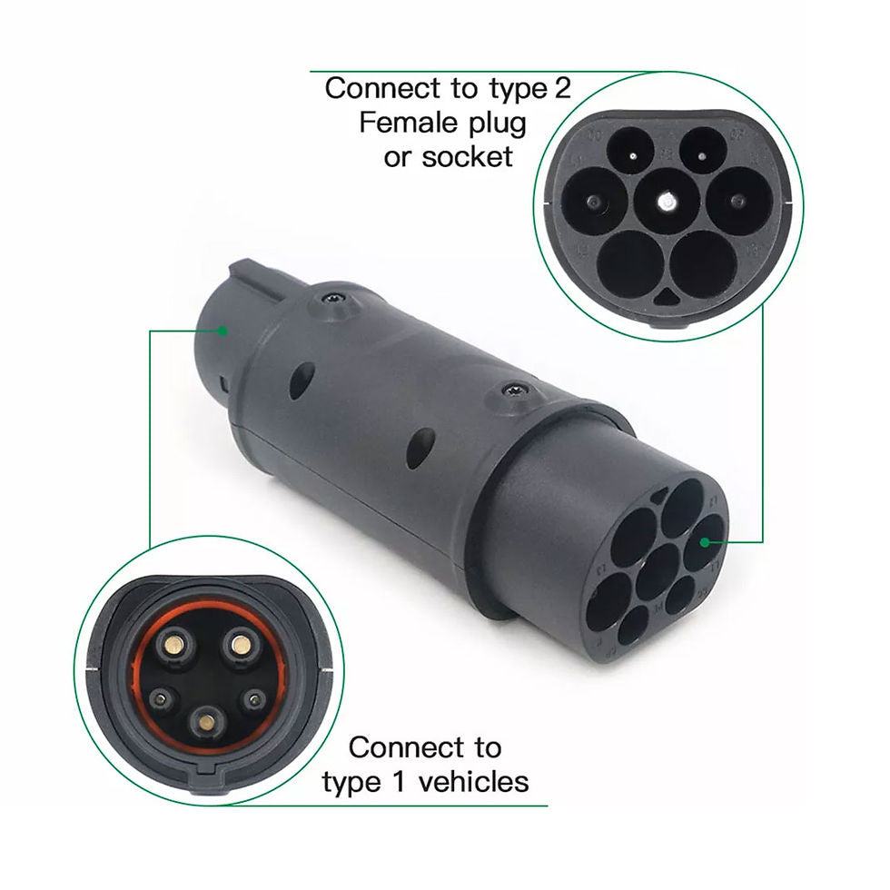 Adaptateur de recharge Type 2 vers Type 1 32A 7,4kW J1772