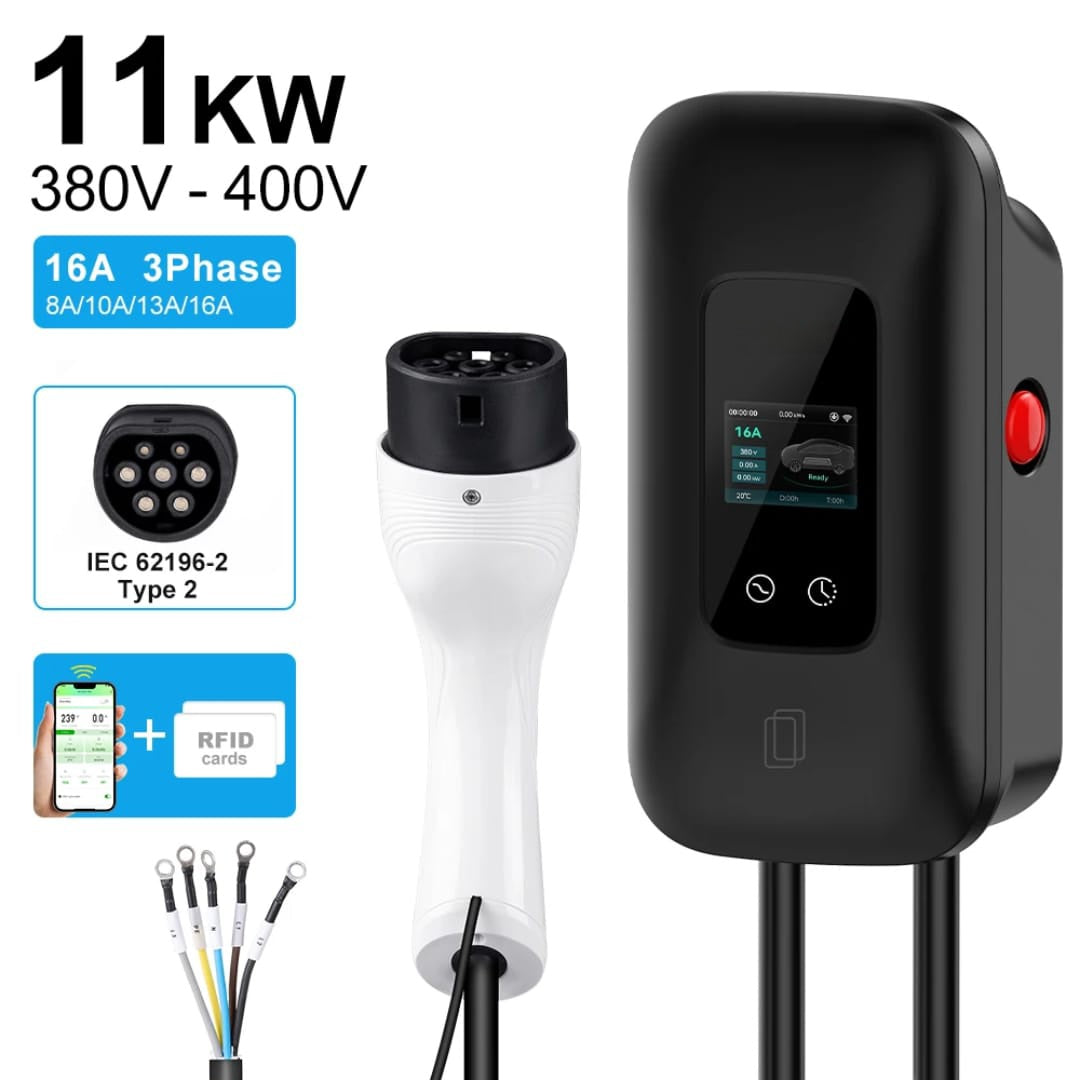 Wallbox 11kW EV lader – Zwart – 3-fase 16A – Type 2 – App bediening